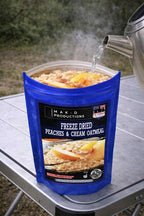 MAK D Productions Peaches and Cream Oatmeal Freeze Dried Meal Camping Hunting Preppers Kayaking Backpacking Hiking Breakfast Easy Bag Food