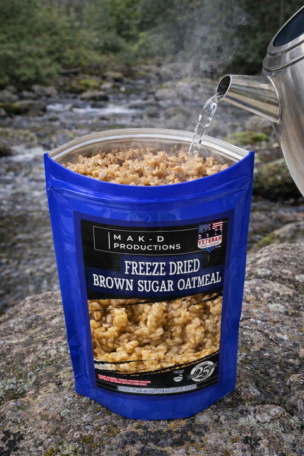 MAK D Productions Brown Sugar Oatmeal Freeze Dried Meal Camping Hunting Preppers Kayaking Backpacking Hiking Breakfast Easy Prep Bag Food