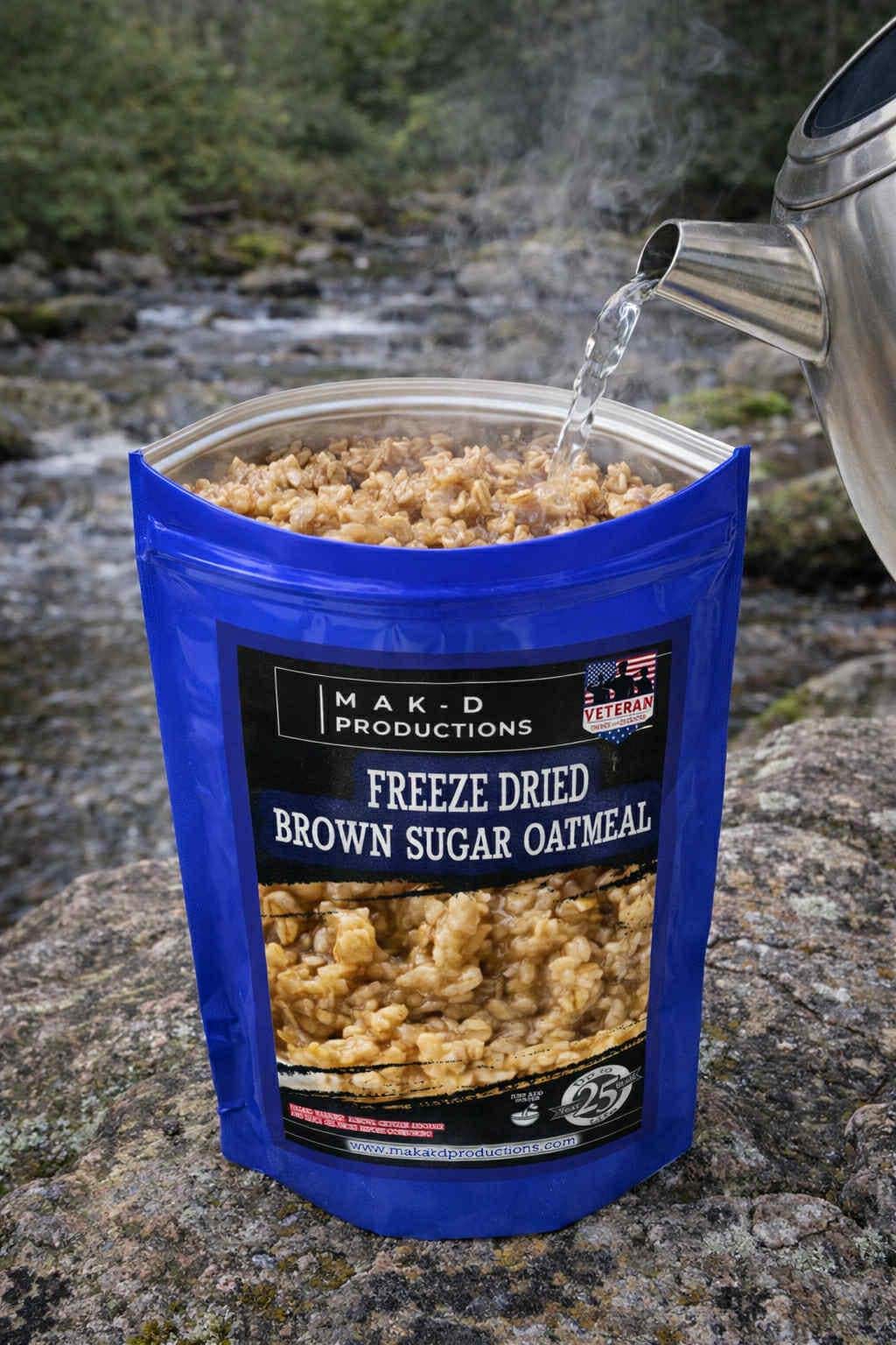 MAK D Productions Brown Sugar Oatmeal Freeze Dried Meal Camping Hunting Preppers Kayaking Backpacking Hiking Breakfast Easy Prep Bag Food