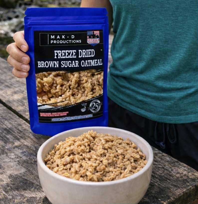 MAK D Productions Brown Sugar Oatmeal Freeze Dried Meal Camping Hunting Preppers Kayaking Backpacking Hiking Breakfast Easy Prep Bag Food