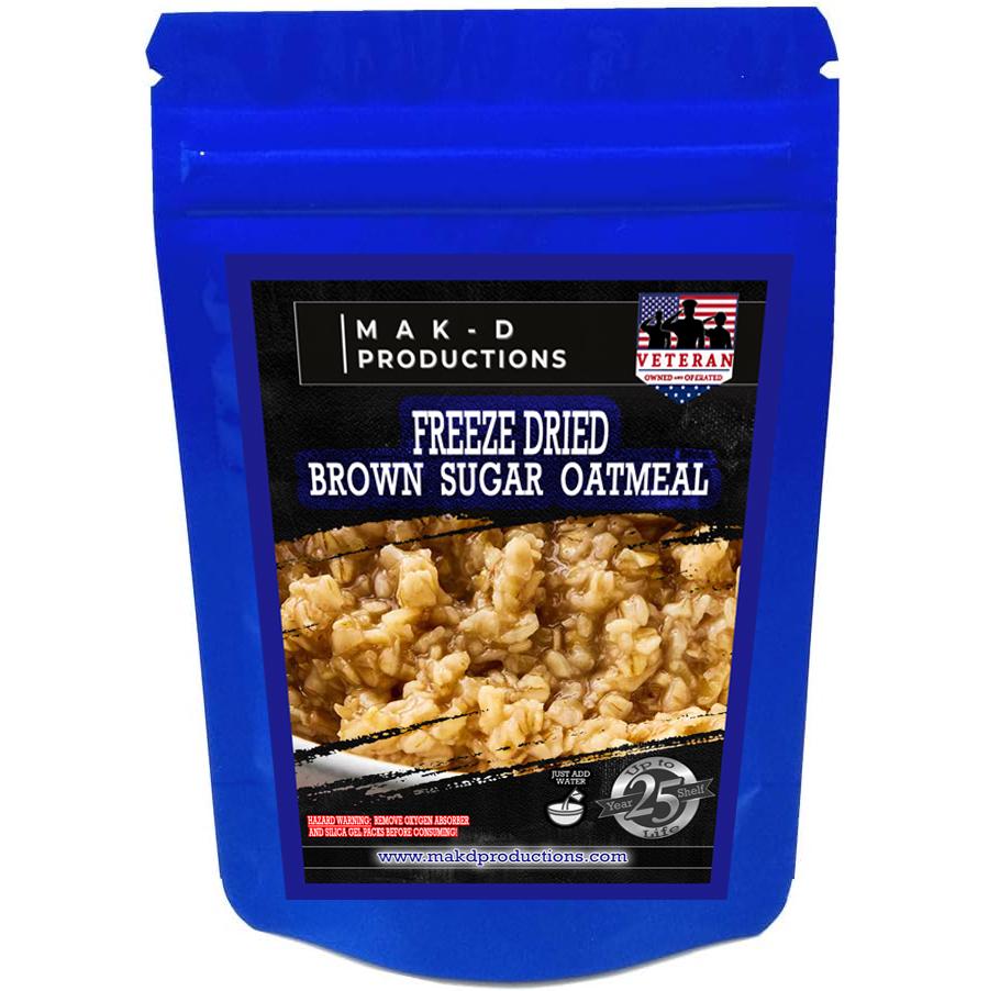 MAK D Productions Brown Sugar Oatmeal Freeze Dried Meal Camping Hunting Preppers Kayaking Backpacking Hiking Breakfast Easy Prep Bag Food