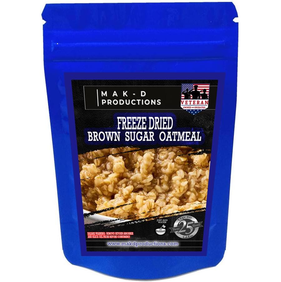 MAK D Productions Brown Sugar Oatmeal Freeze Dried Meal Camping Hunting Preppers Kayaking Backpacking Hiking Breakfast Easy Prep Bag Food