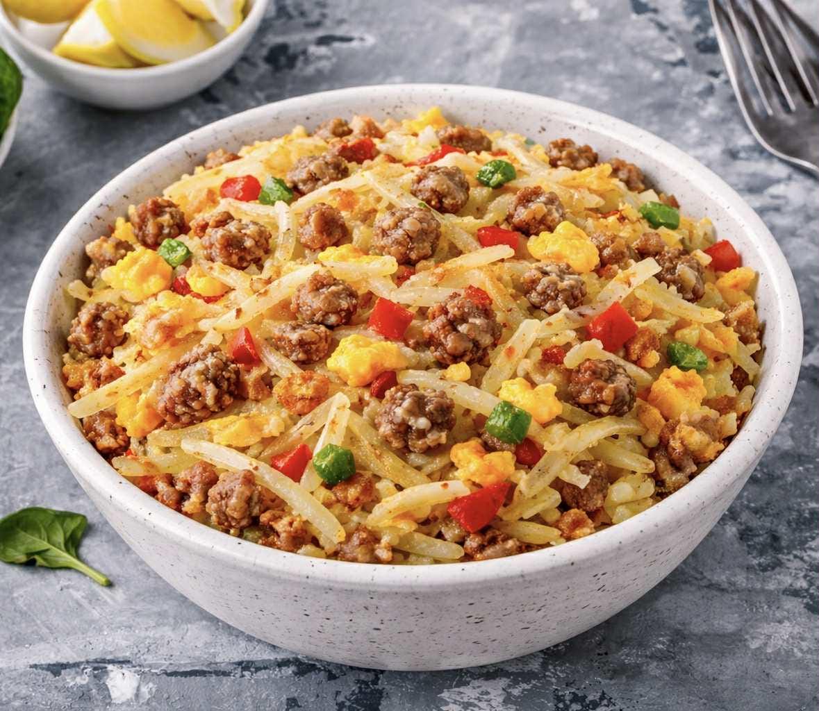 MAK D Productions Sausage Farmhouse Hashbrowns w/ Peppers & Onions Freeze Dried Meal Camping Hunting Preppers Backpacking Hiking Breakfast