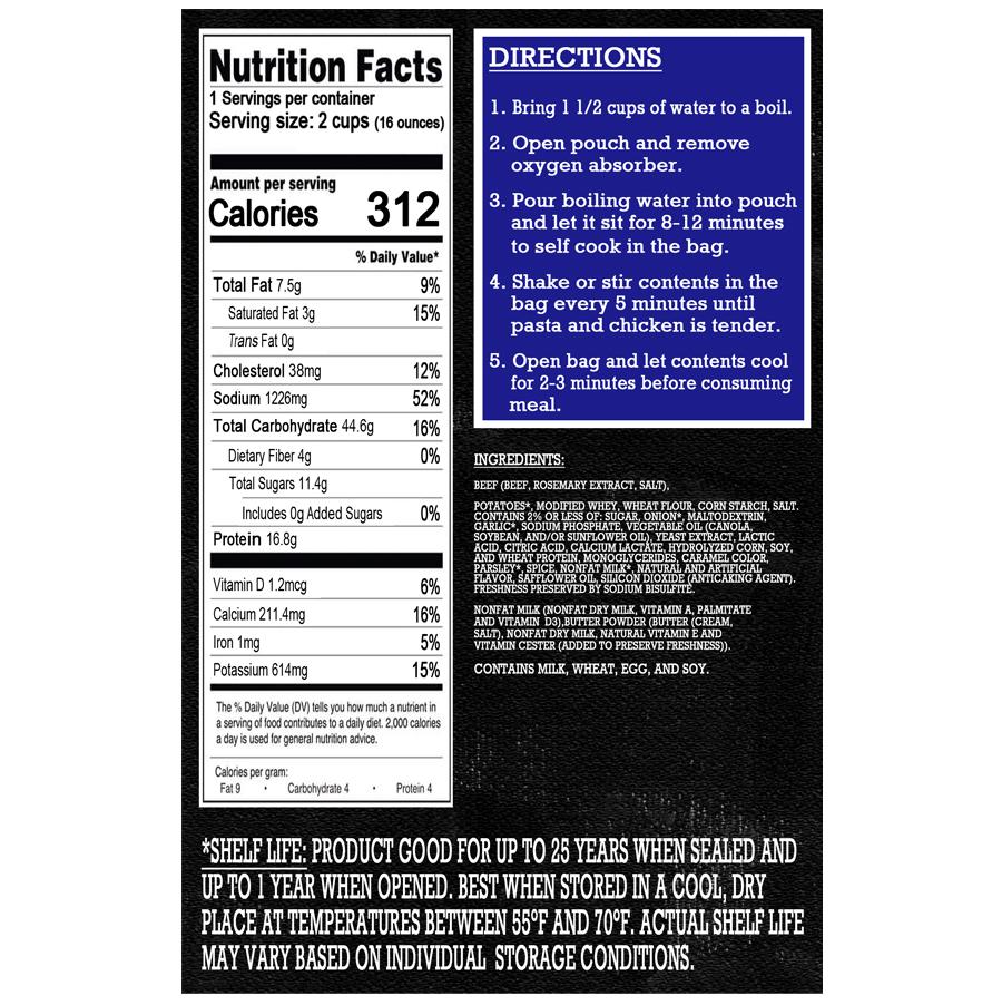 MAK D Productions Beef Pasta Potatoes Stroganoff Freeze Dried Meal Camping Hunting Prepper Backpacking Hiking Kayaking Fishing Easy Bag Food