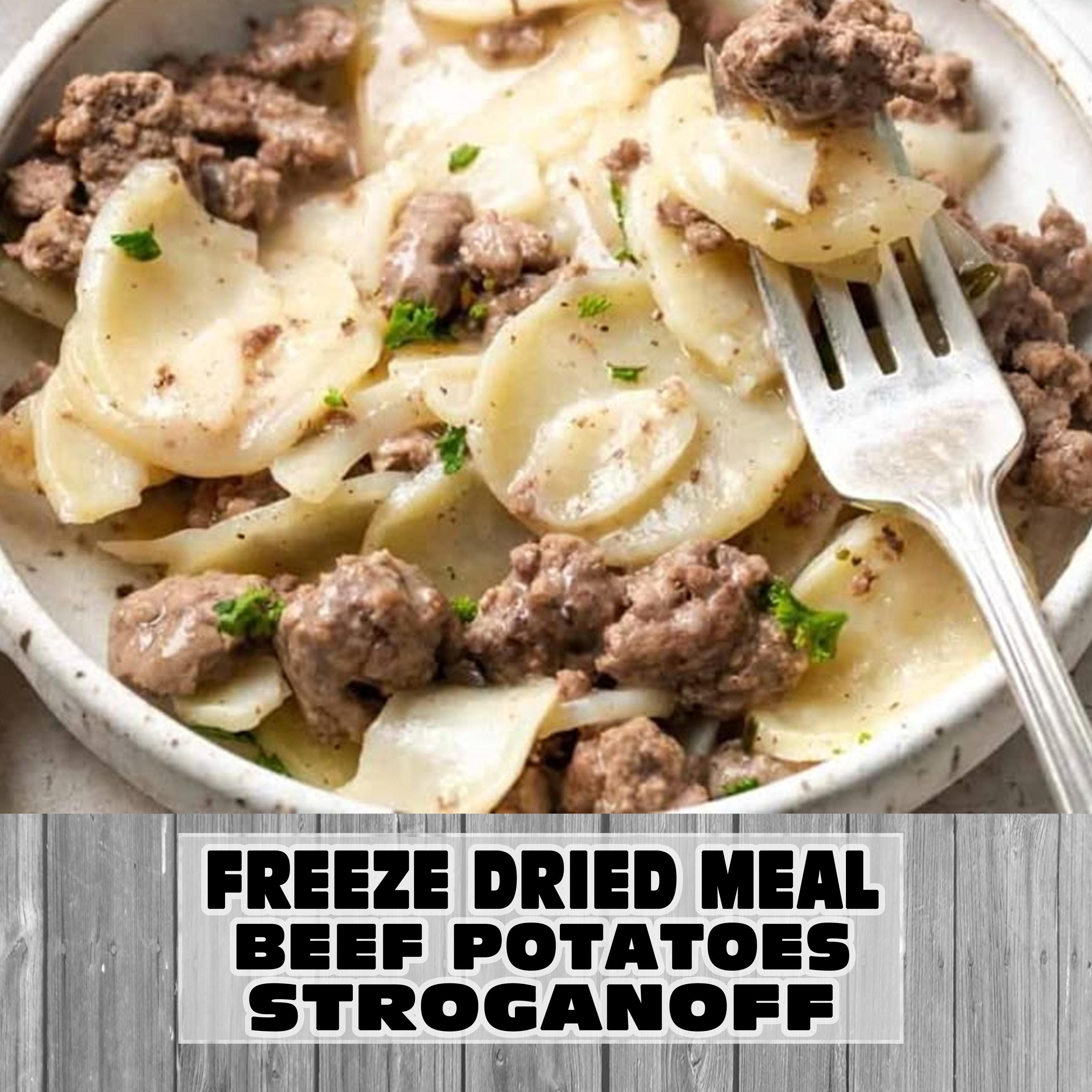 MAK D Productions Beef Pasta Potatoes Stroganoff Freeze Dried Meal Camping Hunting Prepper Backpacking Hiking Kayaking Fishing Easy Bag Food