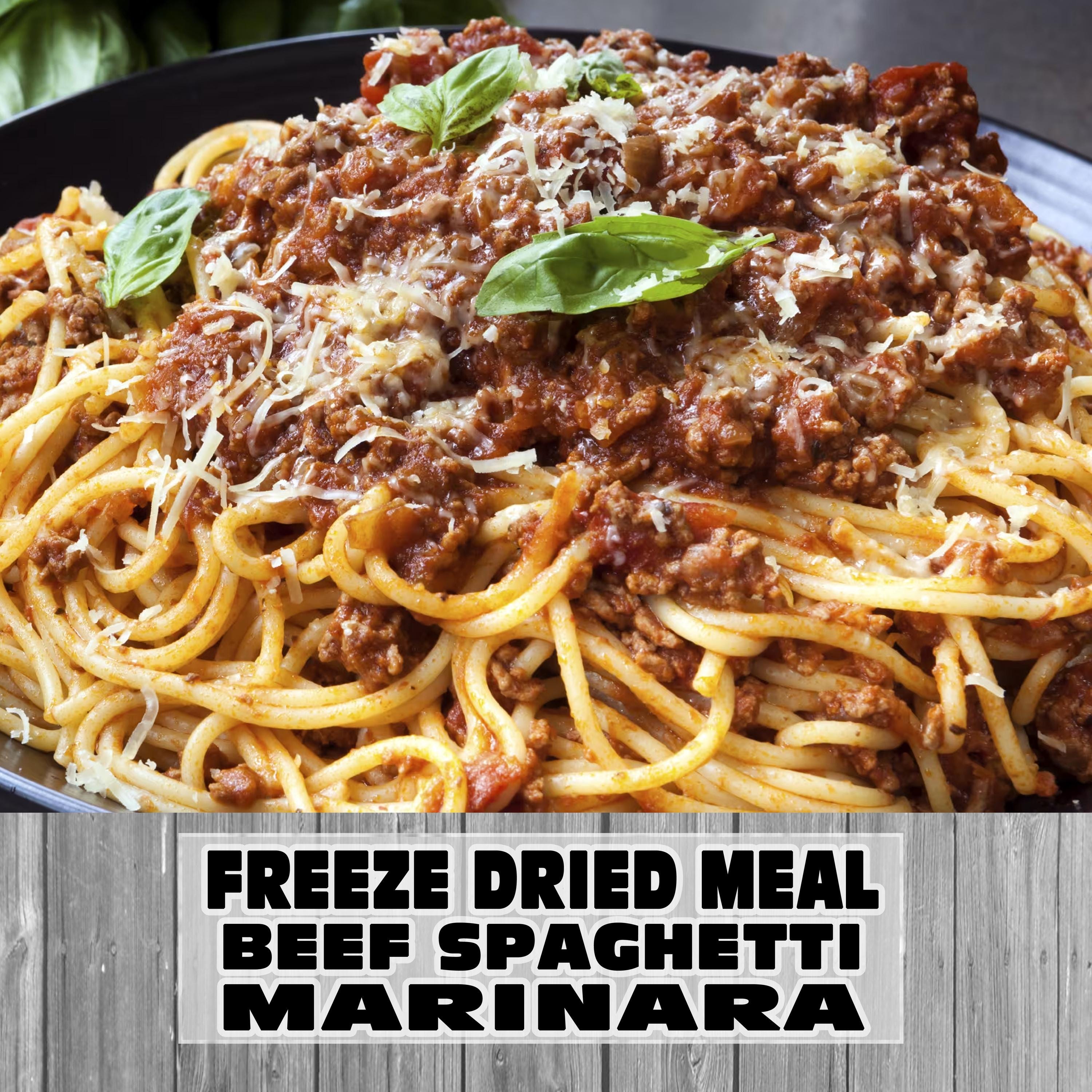 MAK D Productions Beef Pasta Spaghetti Marinara Freeze Dried Meal Camping Hunting Preppers Backpacking Hiking Kayaking Fishing Easy Bag Food
