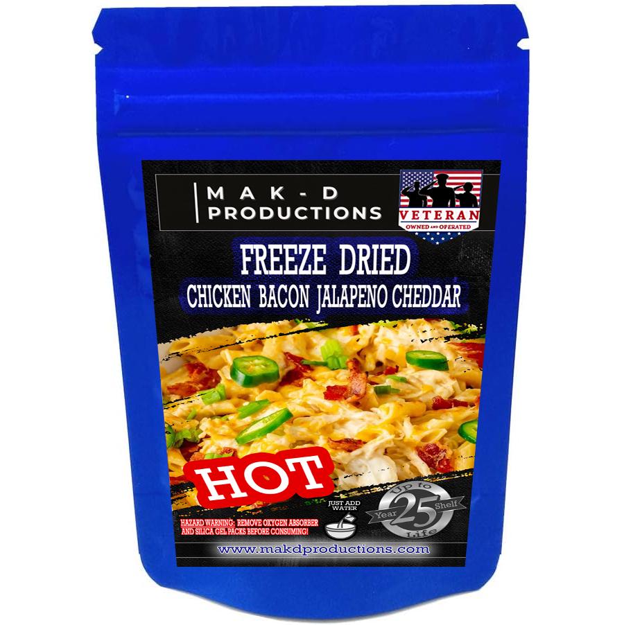MAK D Productions Chicken Bacon Jalapeno Cheddar Macaroni (HOT) Freeze Dried Meal Camping Hunting Preppers Backpacking Hiking Kayaking Food