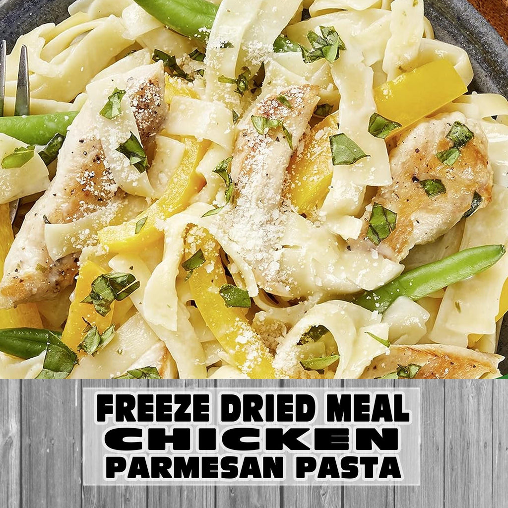 MAK D Productions Chicken Parmesan Pasta Freeze Dried Meal Camping Hunting Preppers Backpacking Hiking Kayaking Fishing Emergency Bag Food