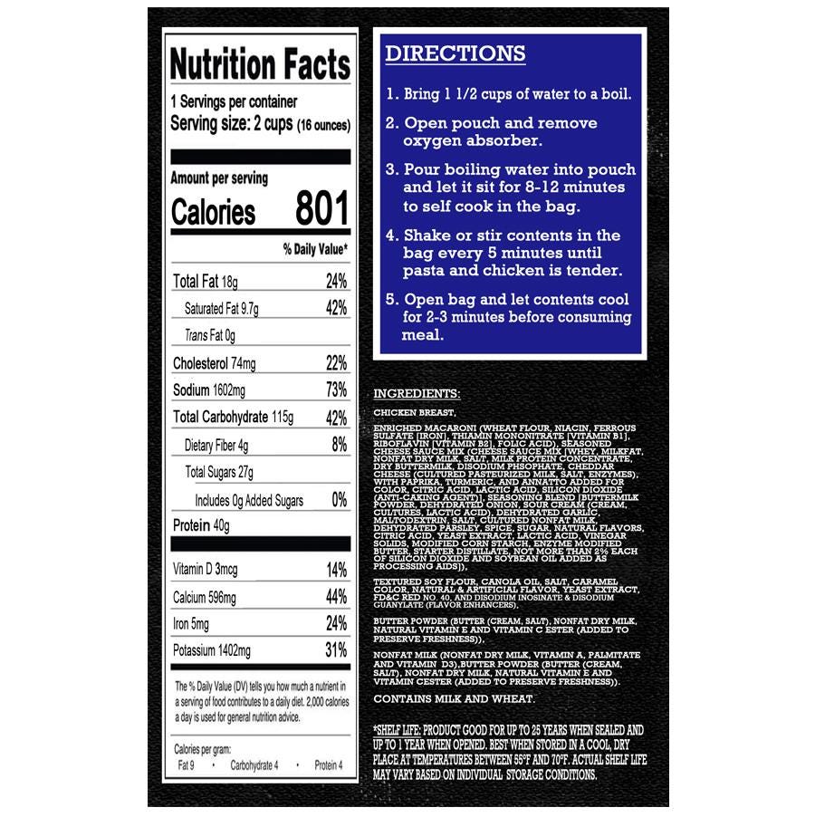 MAK D Productions Chicken Bacon Ranch Macaroni Pasta Freeze Dried Meal Camping Hunting Preppers Backpacking Hiking Kayaking Easy Bag Food