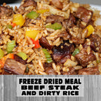 MAK D Productions Beef Steak And Dirty Rice Freeze Dried Meal Camping Hunting Preppers Backpacking Hiking Kayaking Fishing Easy Bag Food