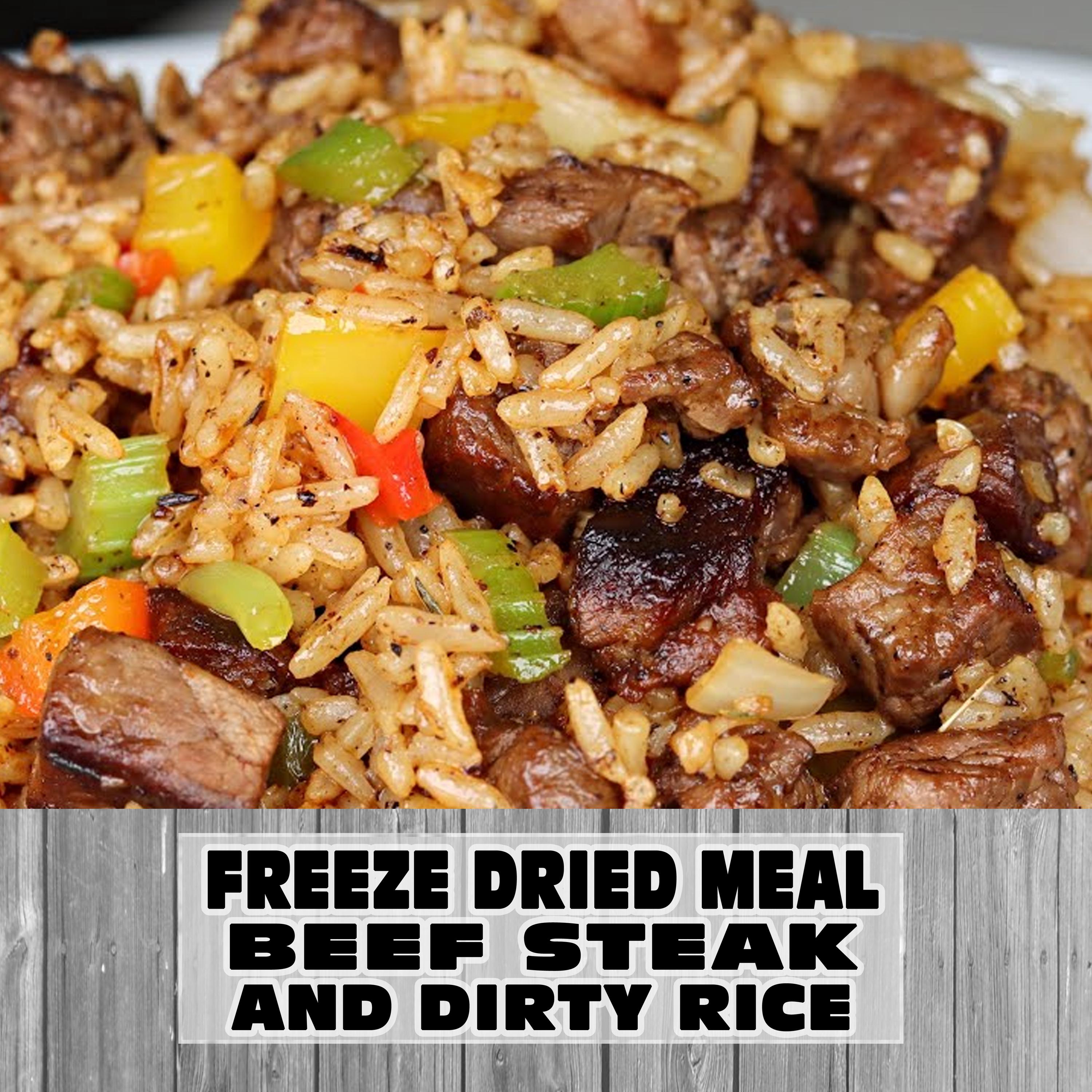 MAK D Productions Beef Steak And Dirty Rice Freeze Dried Meal Camping Hunting Preppers Backpacking Hiking Kayaking Fishing Easy Bag Food
