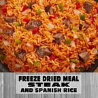 MAK D Productions Beef Steak and Spanish Rice Freeze Dried Meal Camping Hunting Preppers Backpacking Hiking Kayaking Fishing Easy Bag Food