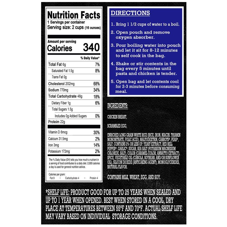 MAK D Productions Chicken Fried Rice Freeze Dried Meal Camping Hunting Preppers Backpacking Hiking Kayaking Fishing Easy Bag Food