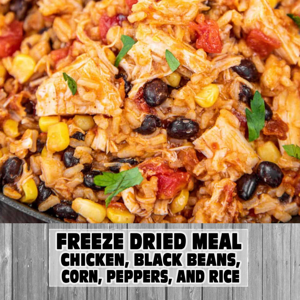 MAK D Productions Chicken & Mexican - Rice Black Beans, Corn, Peppers and Rice Freeze Dried Meal Camping Hunting Preppers Backpacking Hiking