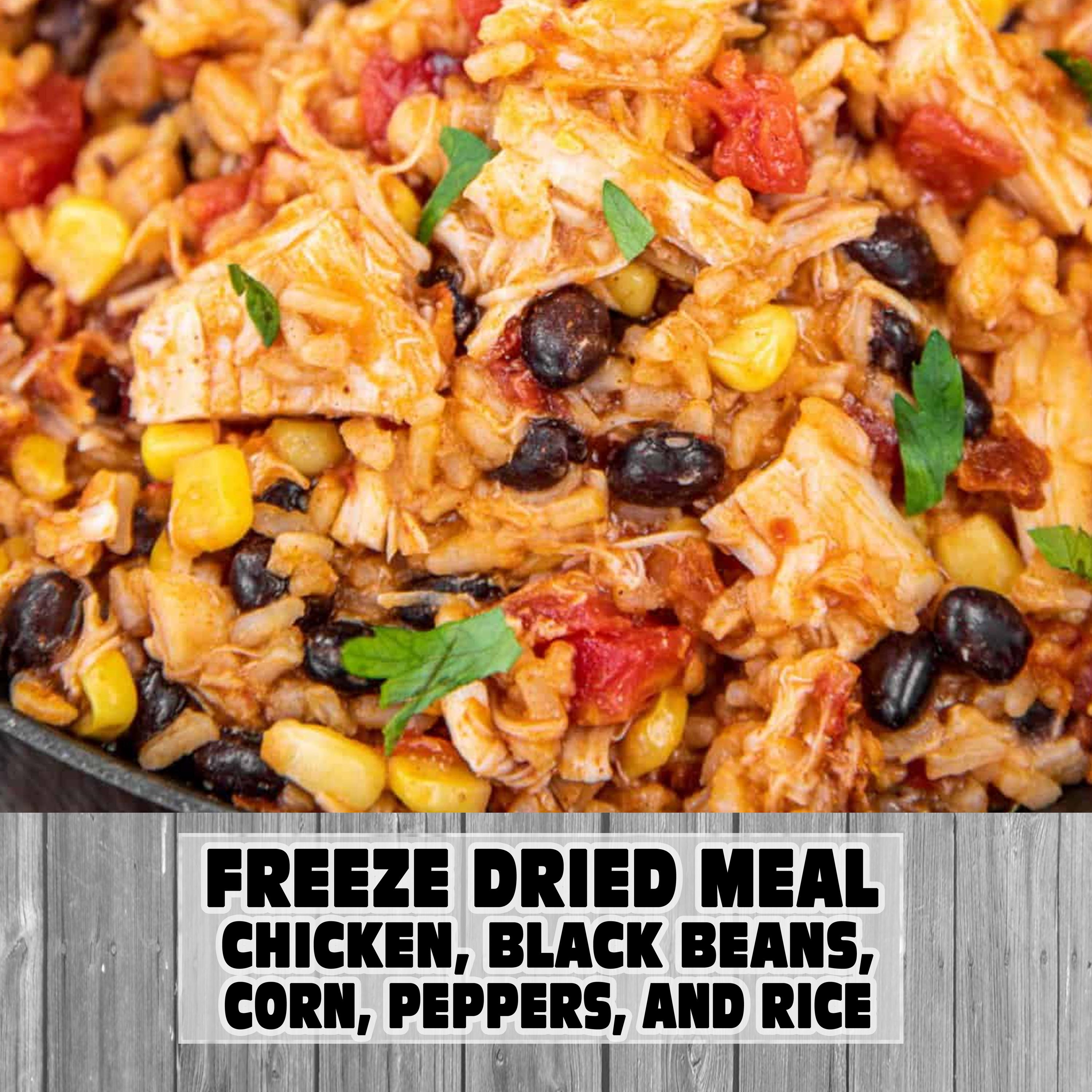 MAK D Productions Chicken & Mexican - Rice Black Beans, Corn, Peppers and Rice Freeze Dried Meal Camping Hunting Preppers Backpacking Hiking