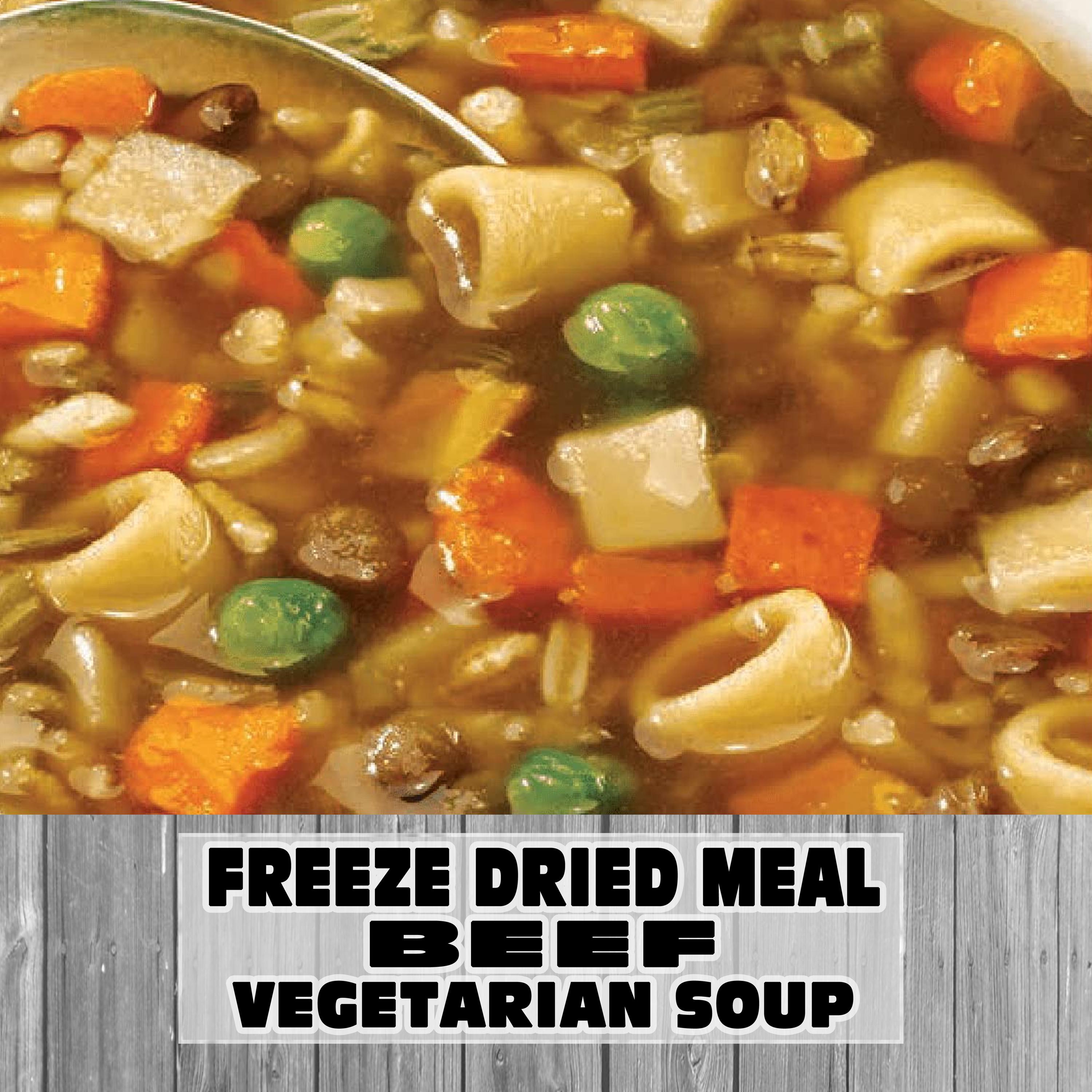 MAK D Productions Vegetable Beef Soup Freeze Dried Meal Camping Hunting Preppers Backpacking Hiking Kayaking Fishing Emergency Prep Bag Food