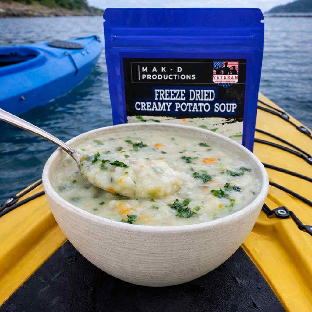 MAK D Productions Meatless Creamy Potato Soup Freeze Dried Meal Camping Hunting Preppers Backpacking Hiking Kayaking Fishing Bag Food