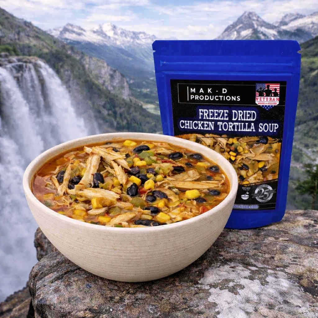 MAK D Productions Chicken Tortellini Soup Freeze Dried Meal Camping Hunting Preppers Backpacking Hiking Kayaking Fishing Bag Food