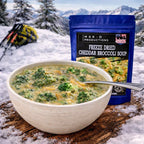 MAK D Productions Meatless Cheddar Broccoli Soup Freeze Dried Meal Camping Hunting Preppers Backpacking Hiking Kayaking Fishing Bag Food