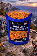 MAK D Productions Beef Steak and Spanish Rice Freeze Dried Meal Camping Hunting Preppers Backpacking Hiking Kayaking Fishing Easy Bag Food