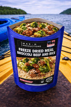 MAK D Productions Beef Steak Broccoli and Rice Freeze Dried Meal Camping Hunting Preppers Backpacking Hiking Kayaking Fishing Easy Bag Food