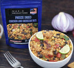 MAK D Productions Chicken & Mexican - Rice Black Beans, Corn, Peppers and Rice Freeze Dried Meal Camping Hunting Preppers Backpacking Hiking