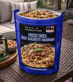 MAK D Productions Beef Pasta Spaghetti Marinara Freeze Dried Meal Camping Hunting Preppers Backpacking Hiking Kayaking Fishing Easy Bag Food