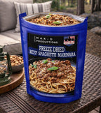 MAK D Productions Beef Pasta Spaghetti Marinara Freeze Dried Meal Camping Hunting Preppers Backpacking Hiking Kayaking Fishing Easy Bag Food