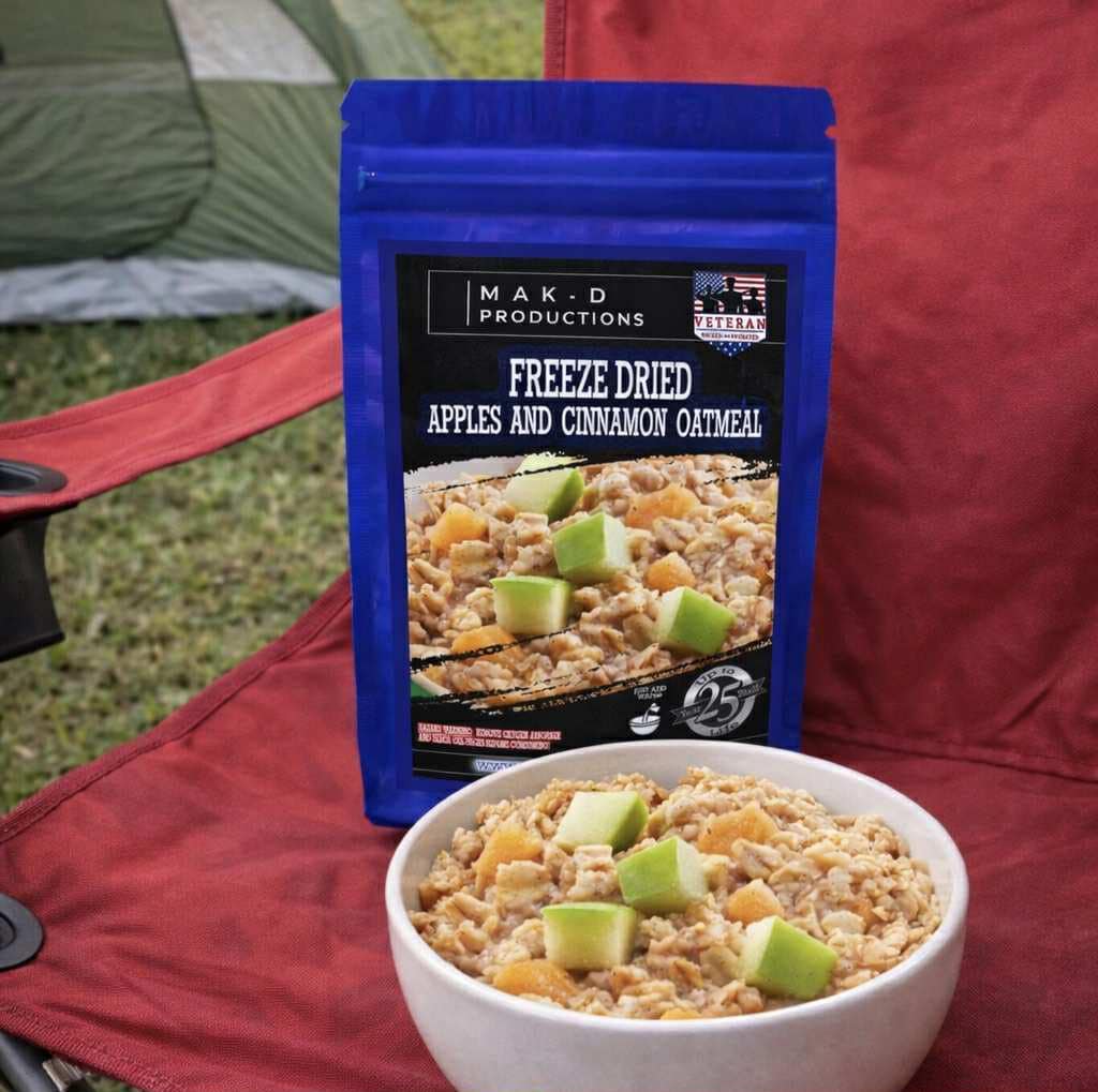MAK D Productions Apples & Cinnamon Oatmeal Freeze Dried Meal Camping Hunting Preppers Kayaking Backpacking Hiking Breakfast Easy Bag Food