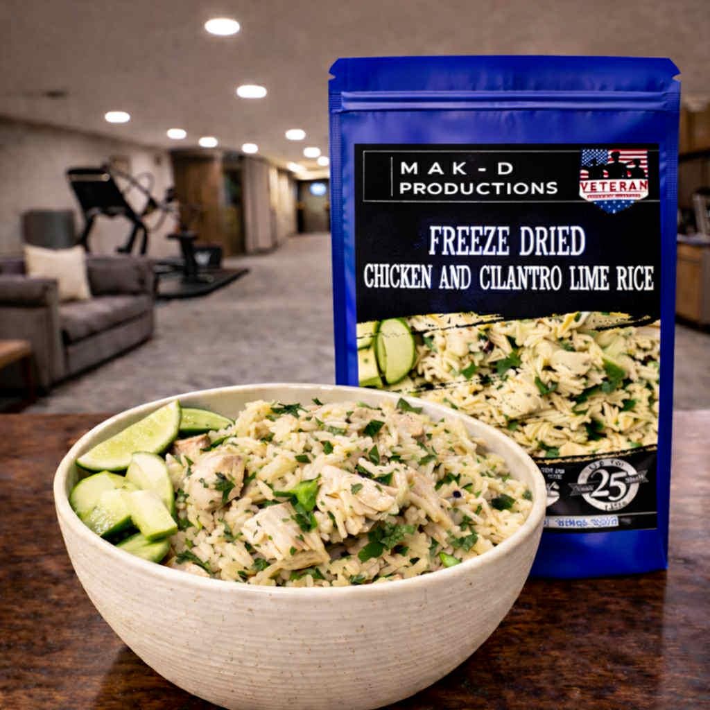 MAK D Productions Chicken & Cilantro Lime Rice Freeze Dried Meal Camping Hunting Preppers Backpacking Hiking Kayaking Fishing Easy Bag Food