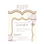 3.5x5 Vertical PRINTED Wedding R.S.V.P. Card - Baby Girl Hot Air Balloon