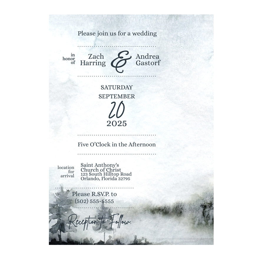 5x7 PRINTED Wedding Invitation - Winter Pond 002