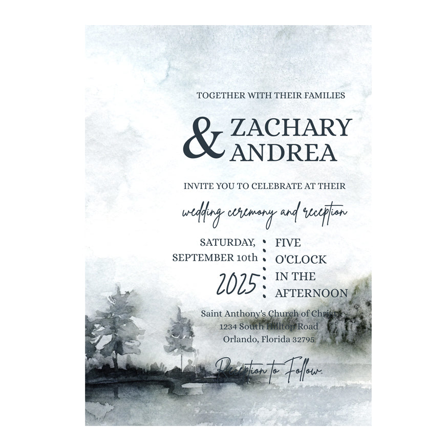 5x7 PRINTED Wedding Invitation - Winter Pond 003