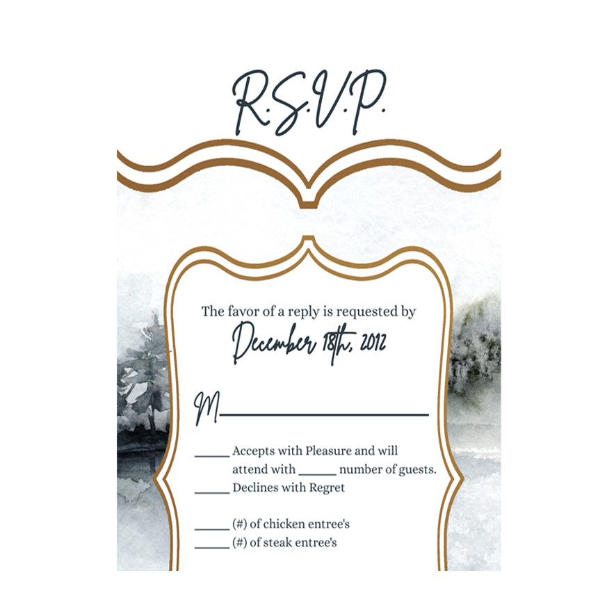 3.5x5 Vertical PRINTED Wedding R.S.V.P. Card - Winter Pond